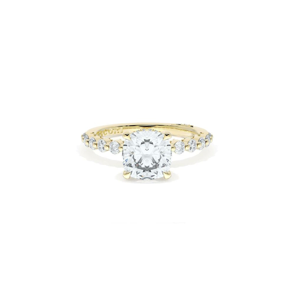 Sculpted Crescent Solitaire Engagement Ring with Round Diamond Band