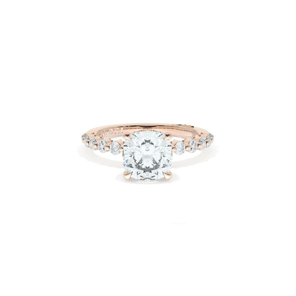 Sculpted Crescent Solitaire Engagement Ring with Round Diamond Band