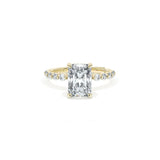 Sculpted Crescent Solitaire Engagement Ring with Round Diamond Band