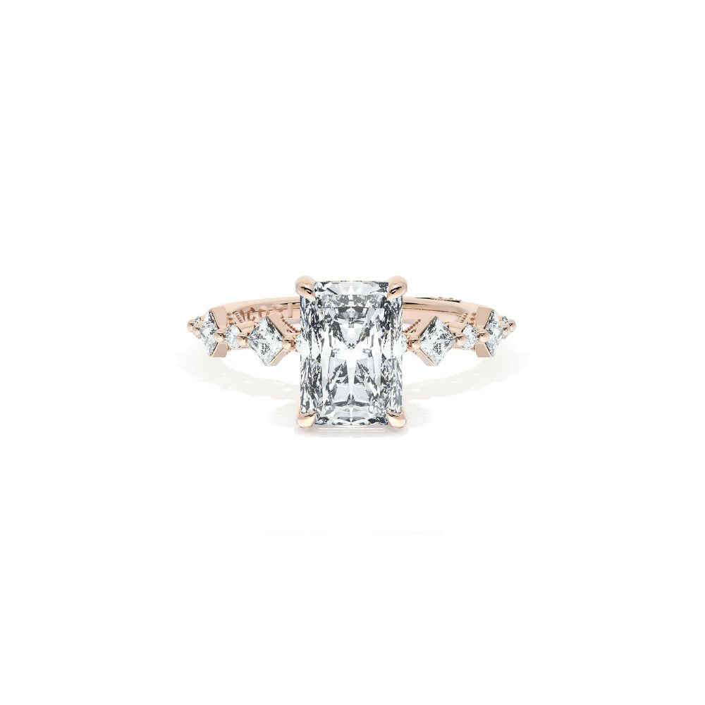 Sculpted Crescent Solitaire Engagement Ring with Alternating Carre & Round Diamond Band