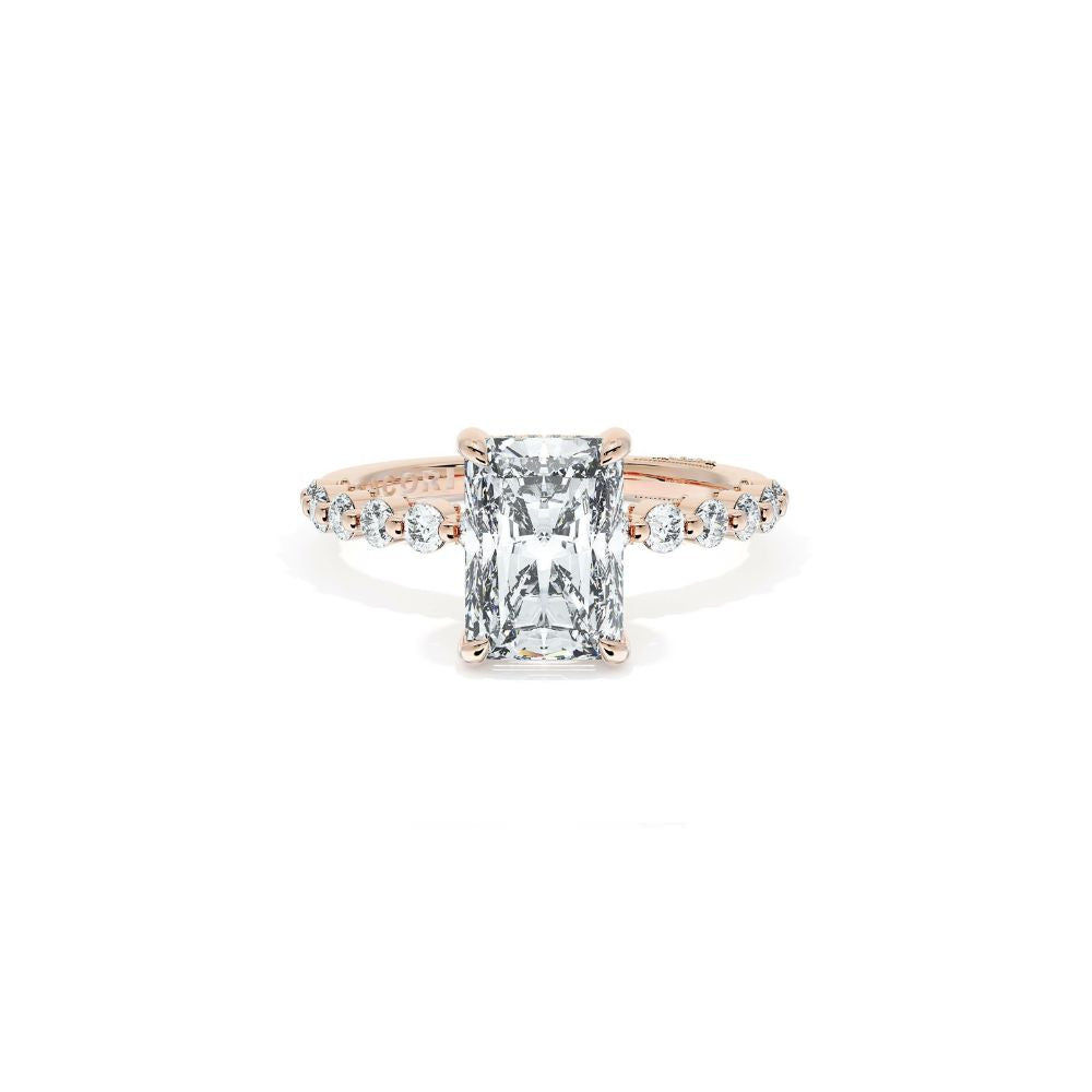 Sculpted Crescent Solitaire Engagement Ring with Round Diamond Band