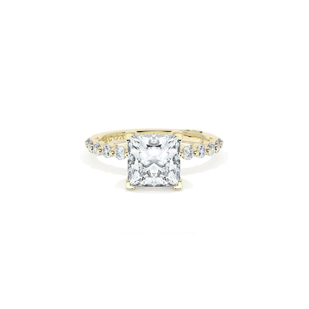 Sculpted Crescent Solitaire Engagement Ring with Round Diamond Band