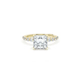 Sculpted Crescent Solitaire Engagement Ring with Round Diamond Band