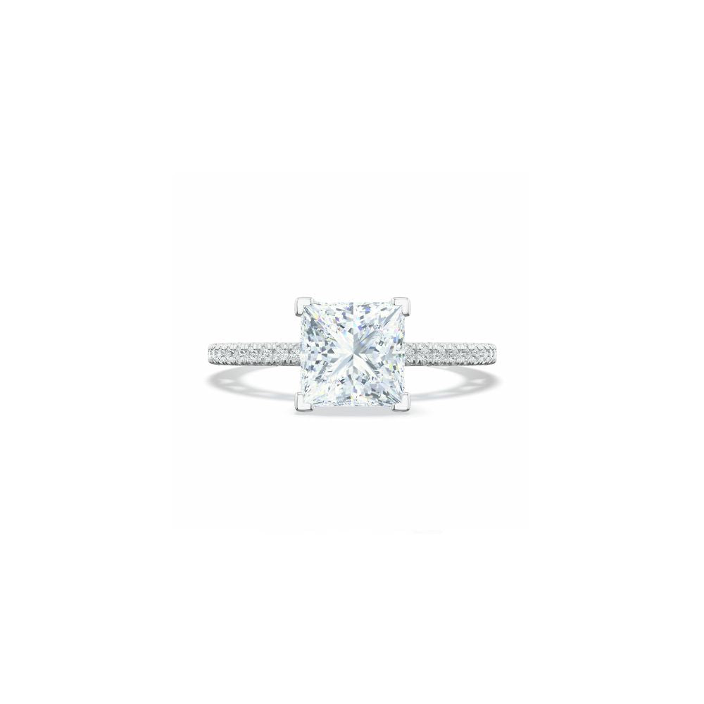 Lunetta Crescent Solitaire Engagement Ring with Pave Diamond Band