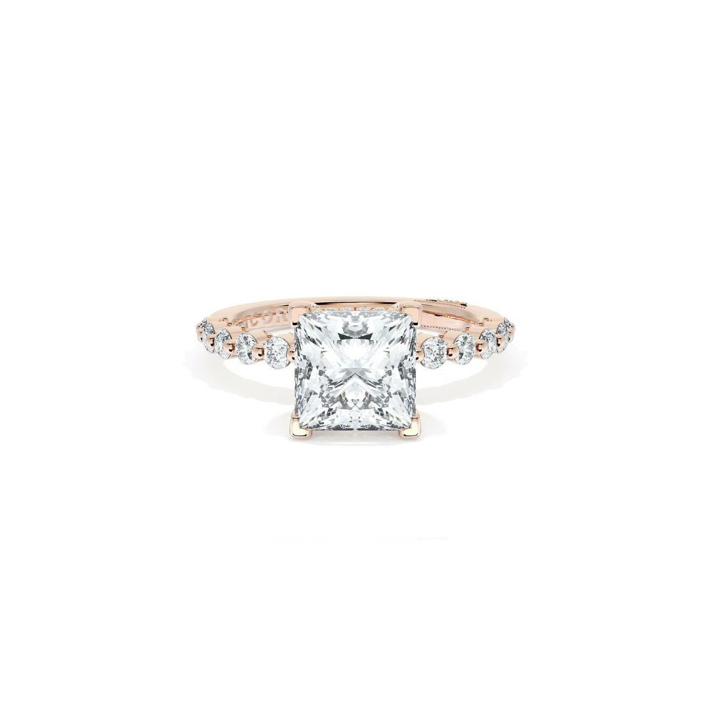 Sculpted Crescent Solitaire Engagement Ring with Round Diamond Band