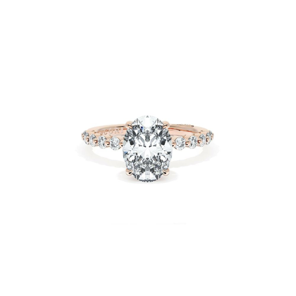 Sculpted Crescent Solitaire Engagement Ring with Round Diamond Band