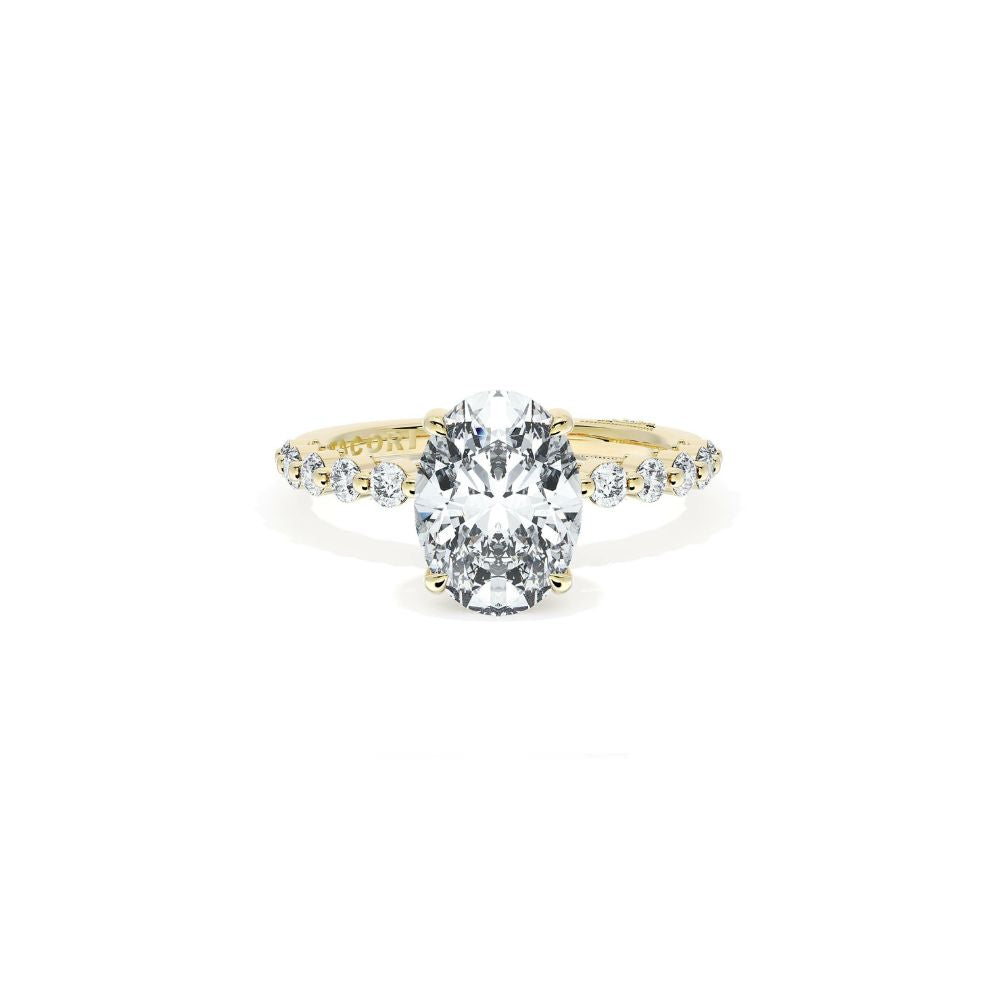 Sculpted Crescent Solitaire Engagement Ring with Round Diamond Band