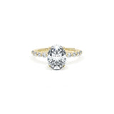 Sculpted Crescent Solitaire Engagement Ring with Round Diamond Band