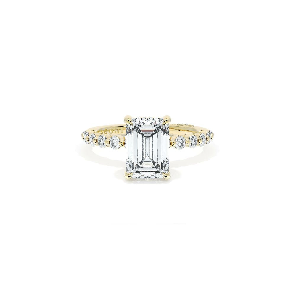 Sculpted Crescent Solitaire Engagement Ring with Round Diamond Band
