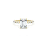 Sculpted Crescent Solitaire Engagement Ring with Round Diamond Band