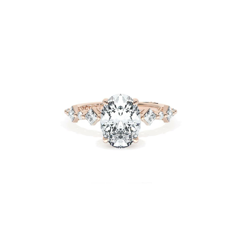 Sculpted Crescent Solitaire Engagement Ring with Alternating Carre & Round Diamond Band