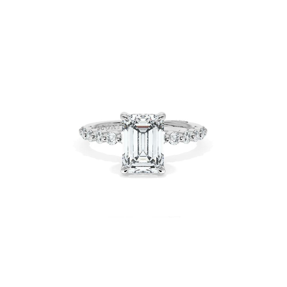 Sculpted Crescent Solitaire Engagement Ring with Round Diamond Band