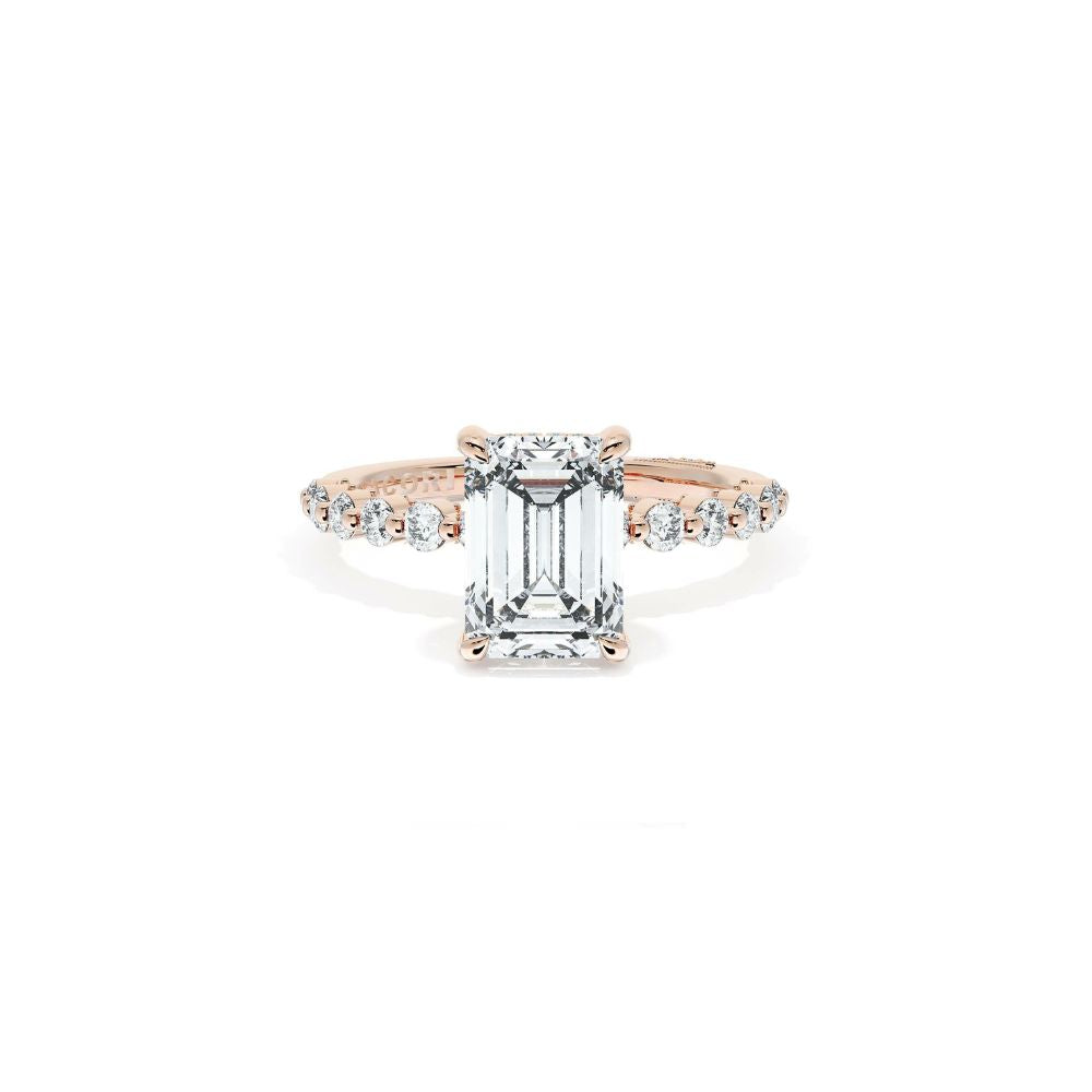 Sculpted Crescent Solitaire Engagement Ring with Round Diamond Band