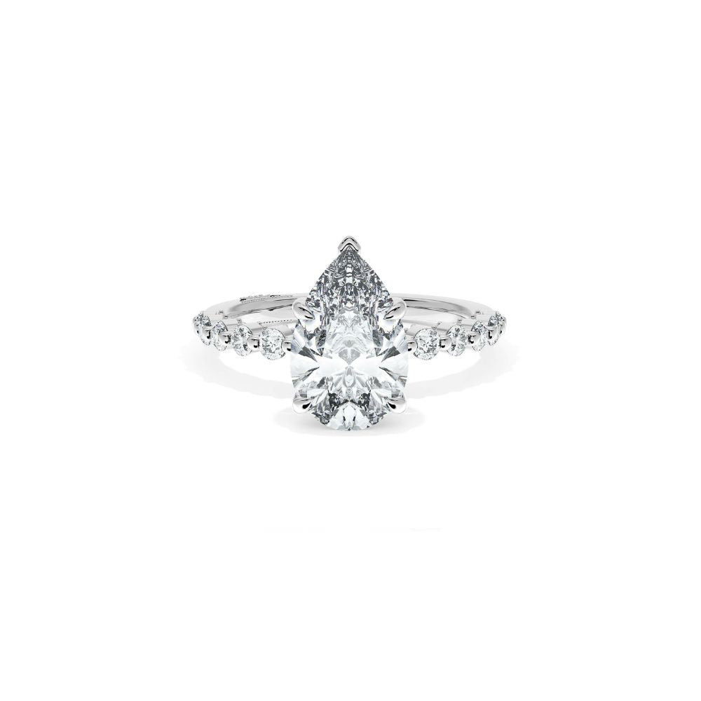 Sculpted Crescent Solitaire Engagement Ring with Round Diamond Band