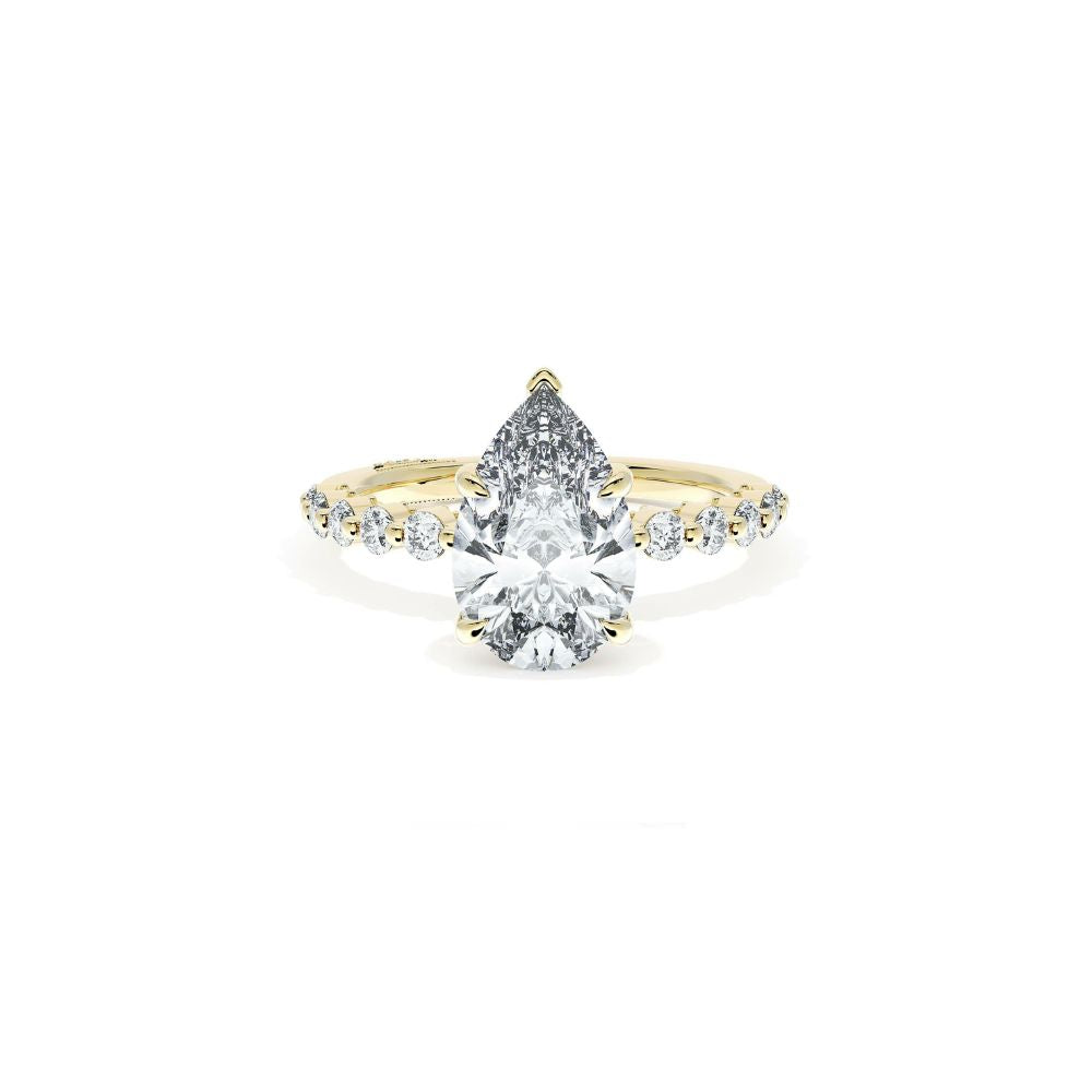 Sculpted Crescent Solitaire Engagement Ring with Round Diamond Band