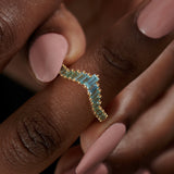 Teal Sapphire Baguette Curved Tiara Ring