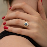 Teal Sapphire "Oasis" Engagement ring with Geometric Baguette Diamonds