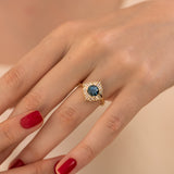 Teal Sapphire "Oasis" Engagement ring with Geometric Baguette Diamonds