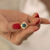 Teal Sapphire "Oasis" Engagement ring with Geometric Baguette Diamonds