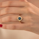 Teal Sapphire "Oasis" Engagement ring with Geometric Baguette Diamonds