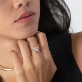 Tilted Sky Blue Sapphire with Diamond Frame Engagement Ring