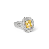 Cushion-Cut Yellow Diamond Ring with Sculpted Pavé Halo
