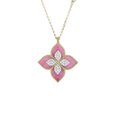 Roberto Coin 18kt Yellow Gold Diamond and Rhodonite Venetian Princess Flower Pendant Necklace