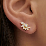Camellia Diamond & Pearl Stud Earrings