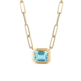 Manhattan Emerald-Cut Aquamarine Paperclip Necklace