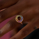Rainbow Sapphire Baguette Sphere Ring