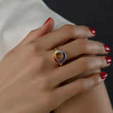 Rainbow Sapphire Baguette Sphere Ring