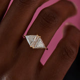 Salt & Pepper Trillion Cut Diamond Rhombus Engagement Ring