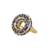 Saturn Moons Ring with Blue Sapphire & White Diamond Baguettes