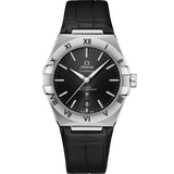 39 mm, steel on leather strap