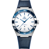 41 mm, steel on leather strap