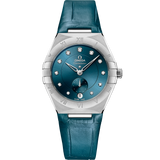 34 mm, steel on leather strap