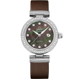 34 mm, steel on leather strap