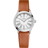 26 mm, steel on leather strap