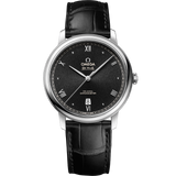 39.5 mm, steel on leather strap
