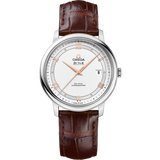 39.5 mm, steel on leather strap