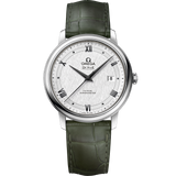 39.5 mm, steel on leather strap