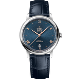 39.5 mm, steel on leather strap