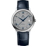 39.5 mm, steel on leather strap