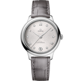 34 mm, steel on leather strap