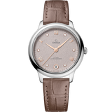 34 mm, steel on leather strap