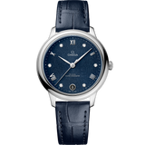 34 mm, steel on leather strap