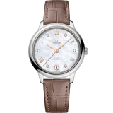 34 mm, steel on leather strap