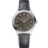34 mm, steel on leather strap