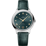 34 mm, steel on leather strap