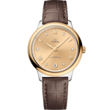 34 mm, steel - yellow gold on leather strap